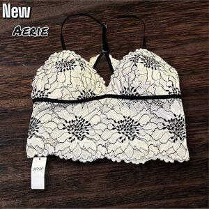 New NWT Aerie Lace Black & White Bralette Top Adjustable– Size Small